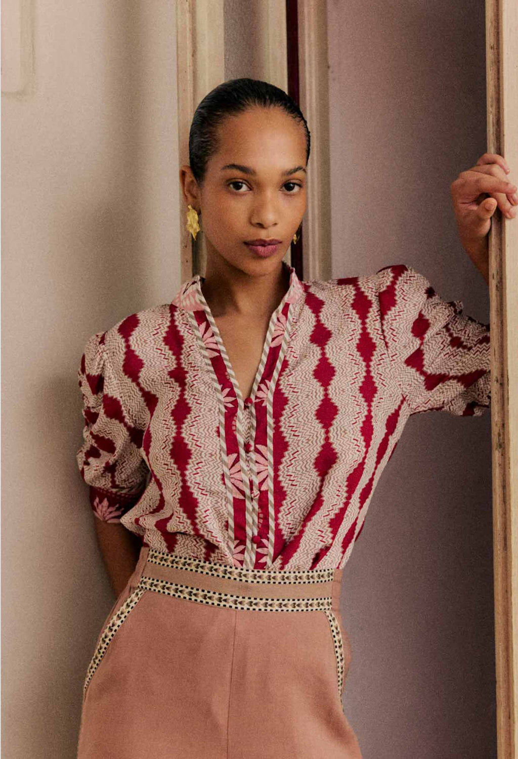 Shop Oncewas Calantha Shirt in Marrakech Ruby - OnceWas