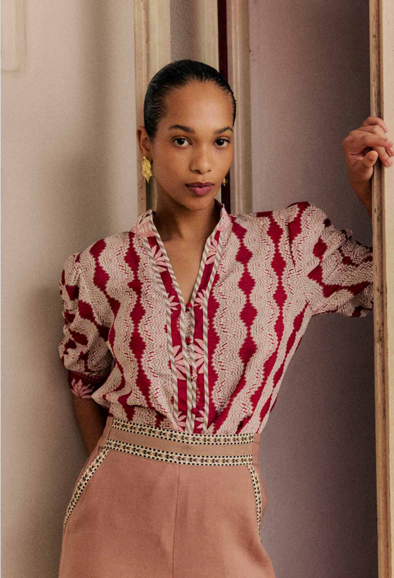 Shop Oncewas Calantha Shirt in Marrakech Ruby - OnceWas