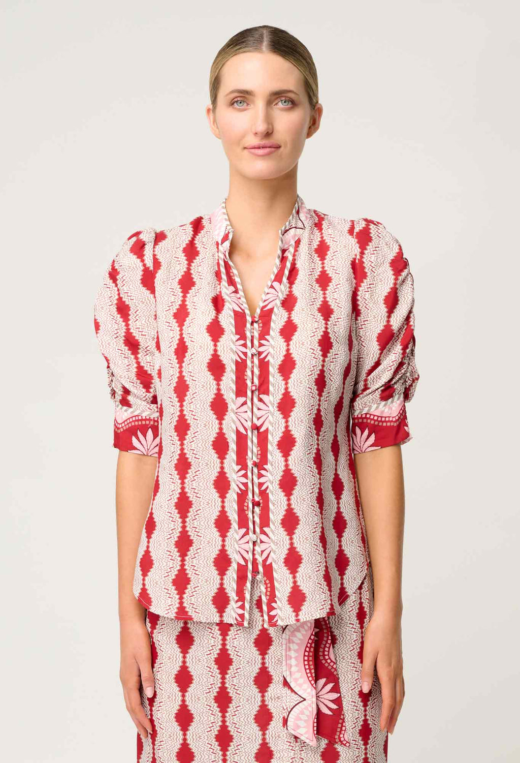 Shop Oncewas Calantha Shirt in Marrakech Ruby - OnceWas