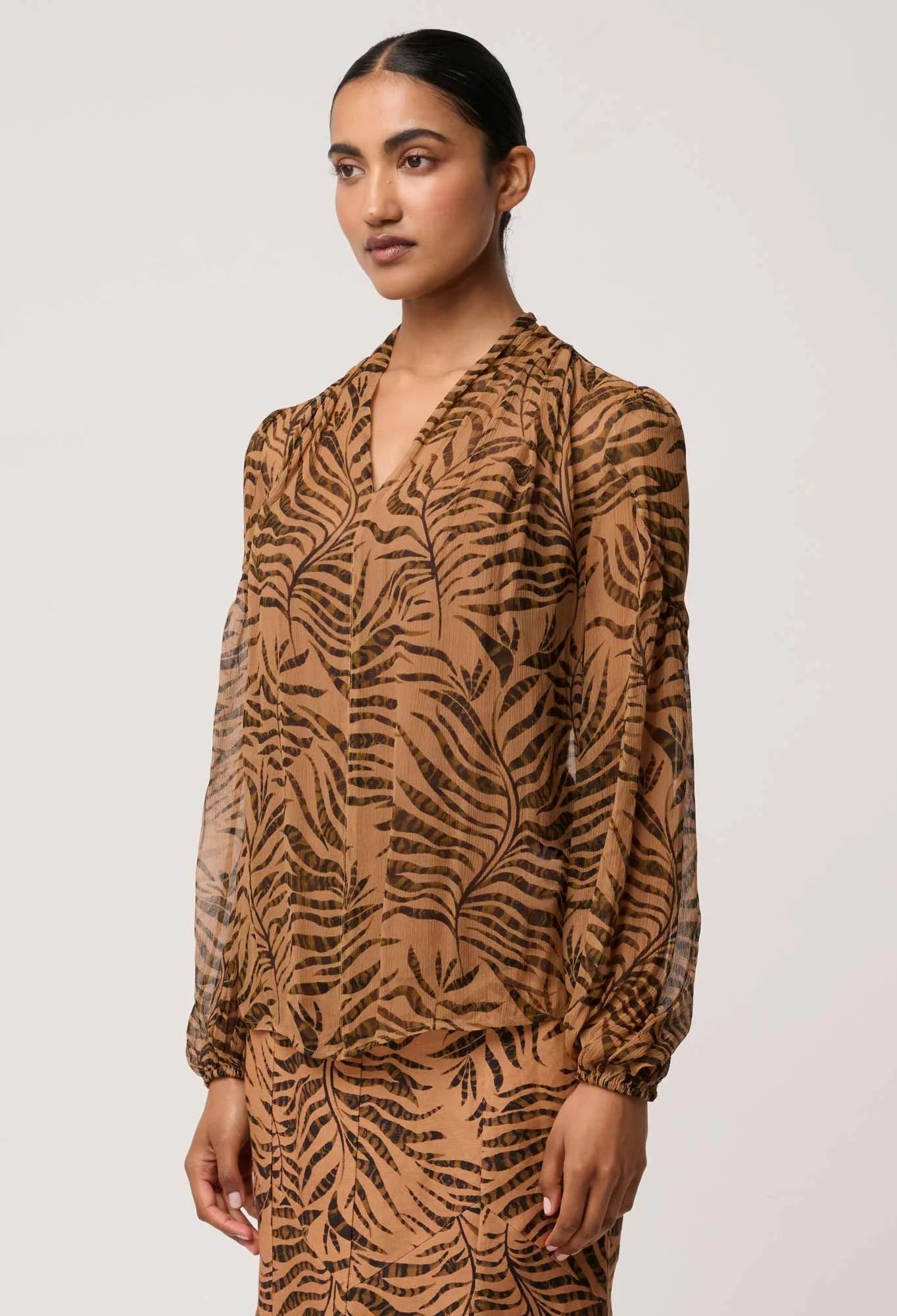Shop Oncewas Camille Sheer Viscose Blouse in Exotica - OnceWas