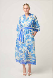Shop Oncewas Carmen Silk Cotton Maxi Dress in Azure Mosaic - OnceWas