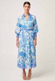 Shop Oncewas Carmen Silk Cotton Maxi Dress in Azure Mosaic - OnceWas