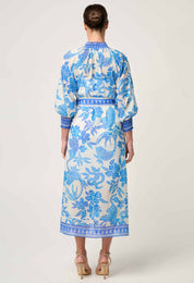 Shop Oncewas Carmen Silk Cotton Maxi Dress in Azure Mosaic - OnceWas