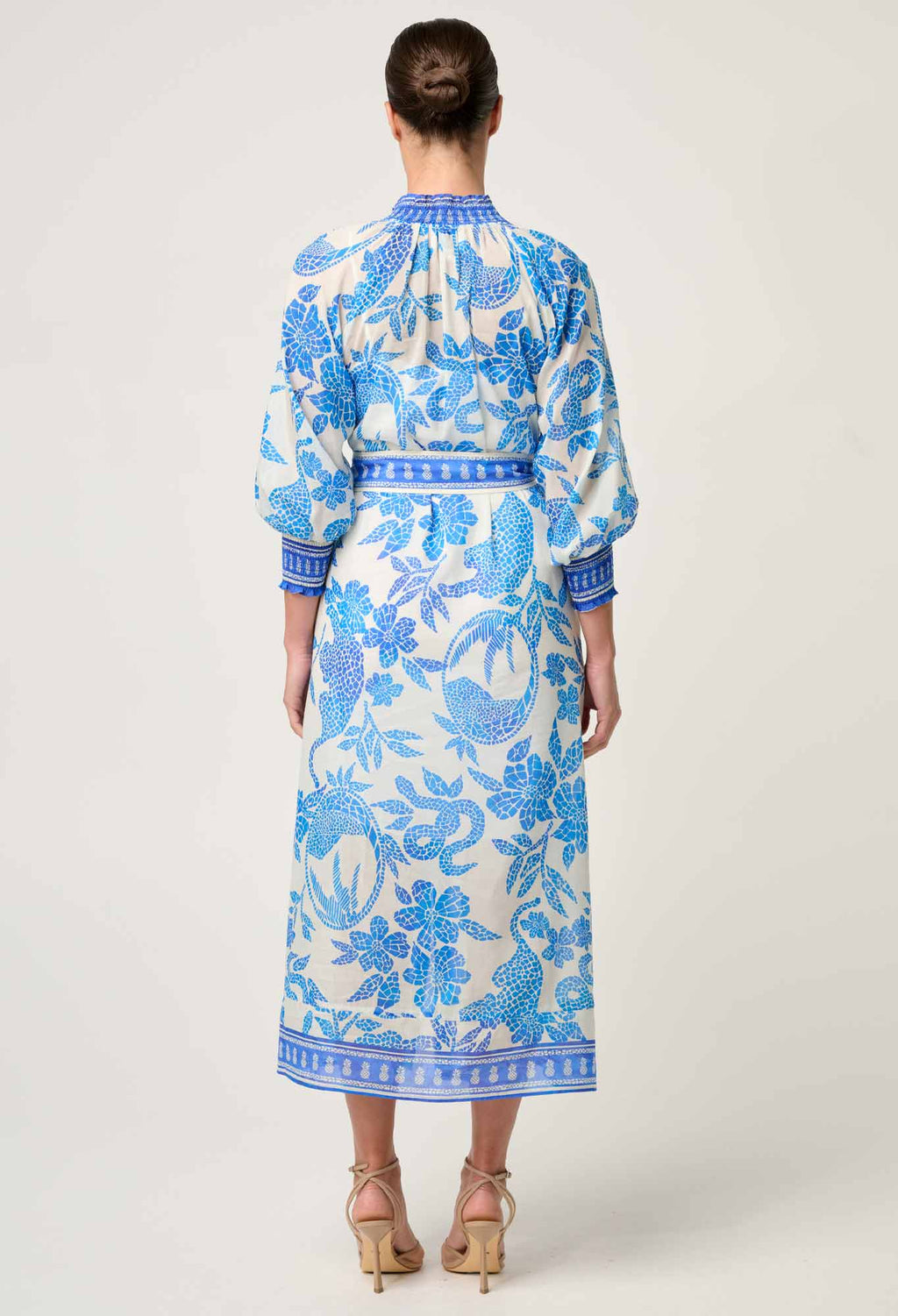Shop Oncewas Carmen Silk Cotton Maxi Dress in Azure Mosaic - OnceWas