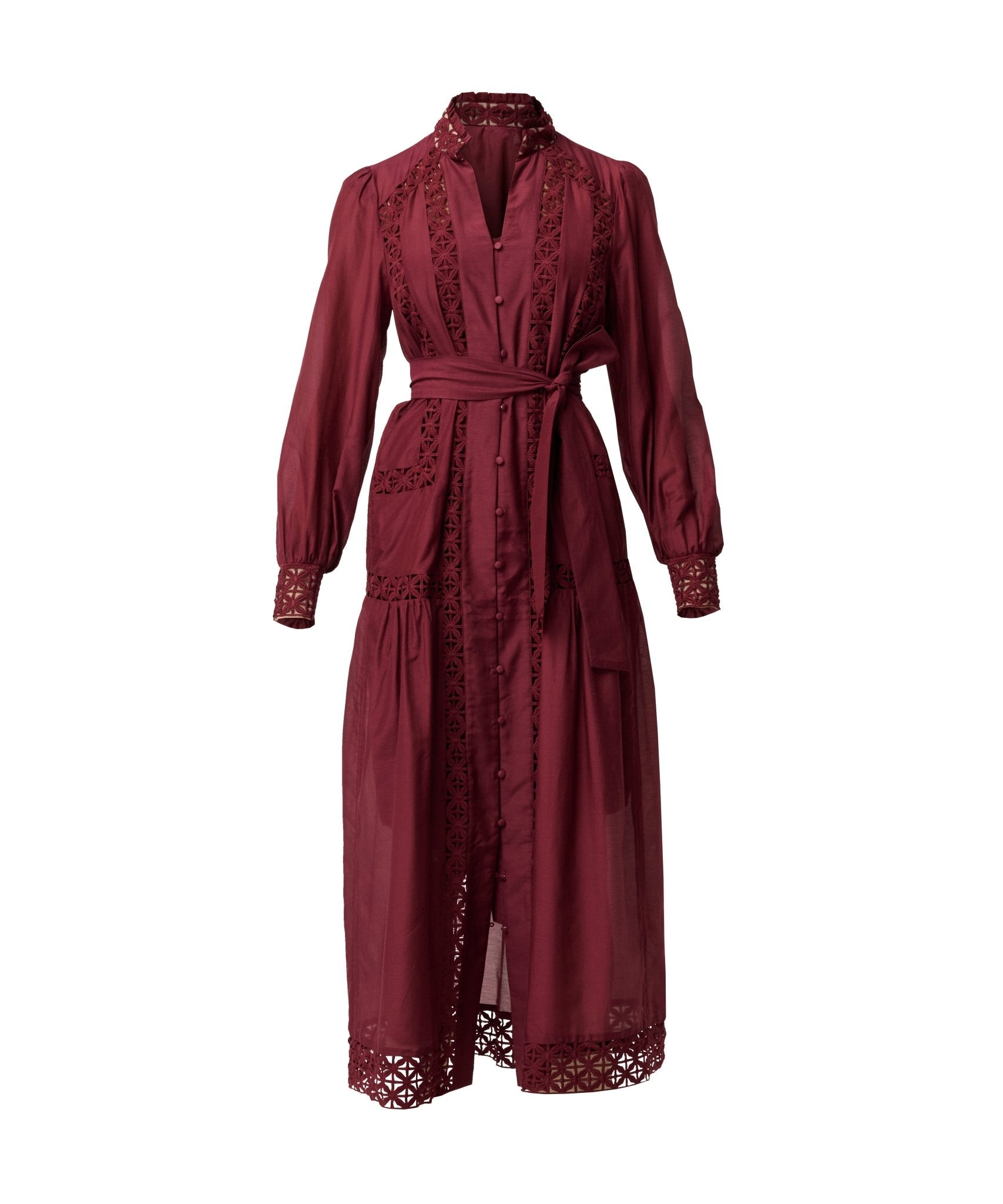 Shop Oncewas Cascadian Cotton Silk Maxi Dress in Bordeaux - OnceWas
