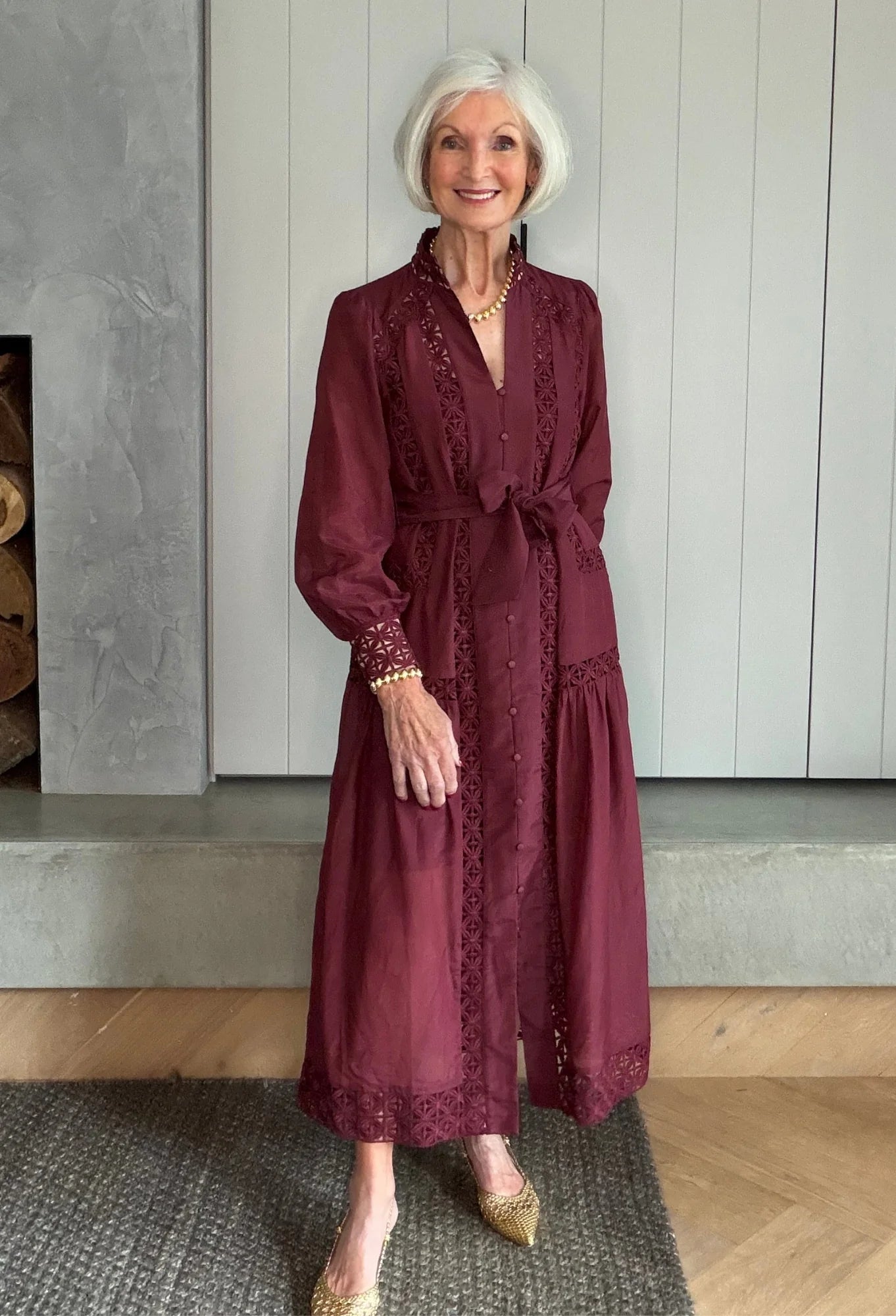 Shop Oncewas Cascadian Cotton Silk Maxi Dress in Bordeaux - OnceWas