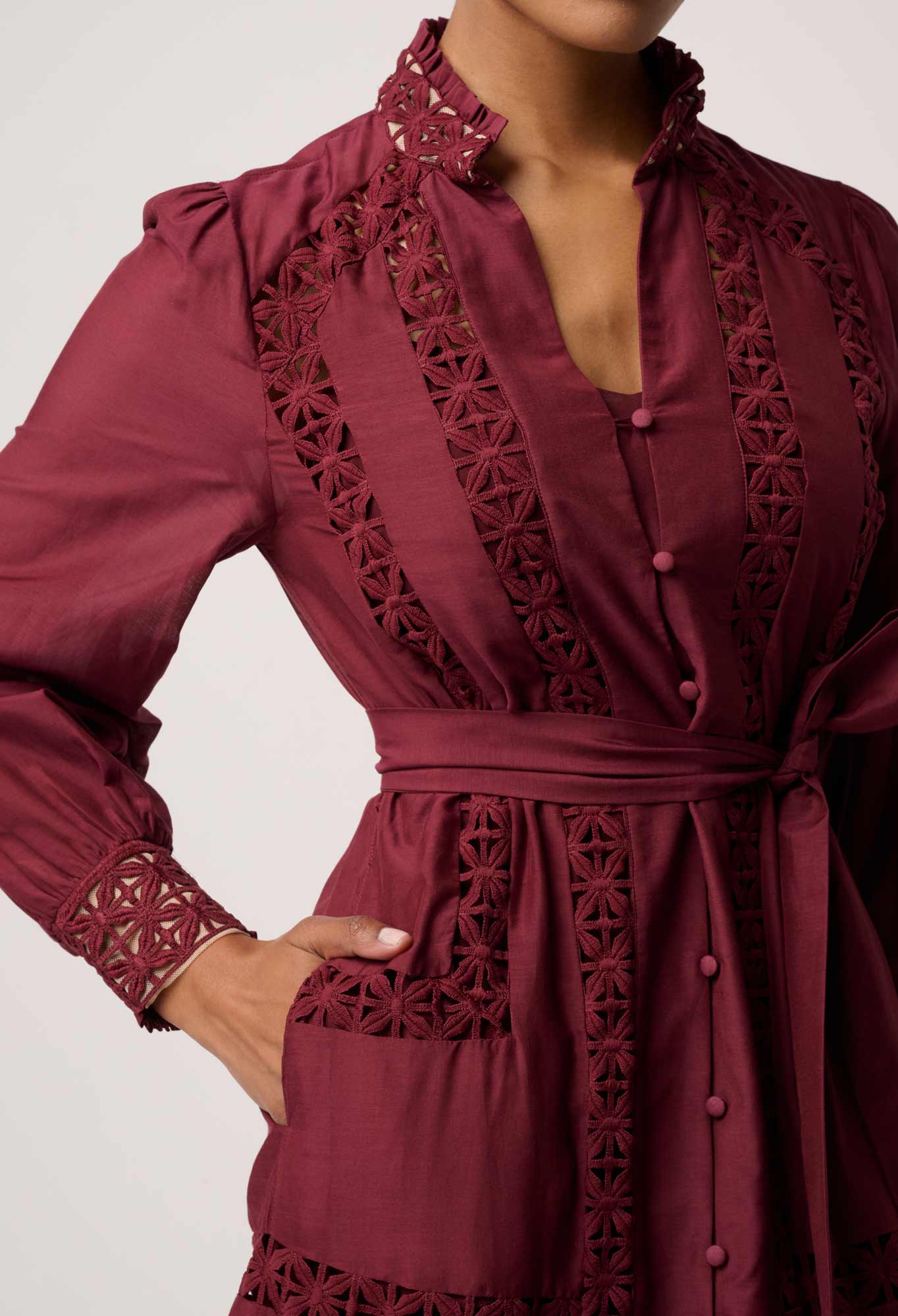 Shop Oncewas Cascadian Cotton Silk Maxi Dress in Bordeaux - OnceWas