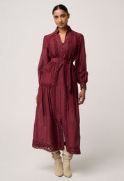 Shop Oncewas Cascadian Cotton Silk Maxi Dress in Bordeaux - OnceWas
