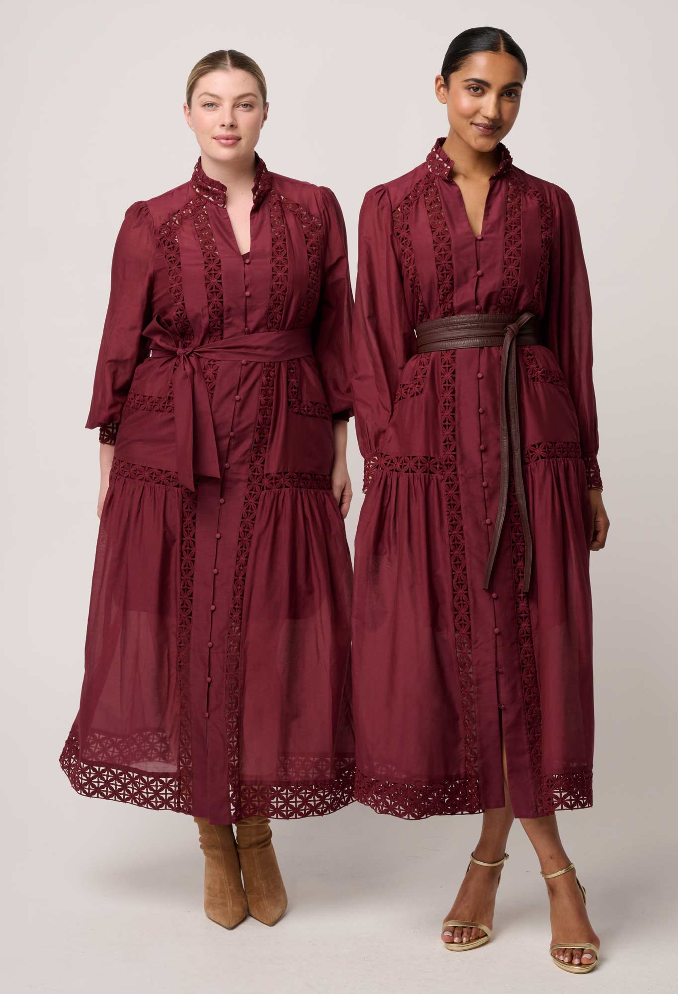 Shop Oncewas Cascadian Cotton Silk Maxi Dress in Bordeaux - OnceWas