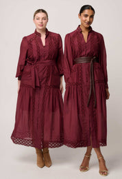 Shop Oncewas Cascadian Cotton Silk Maxi Dress in Bordeaux - OnceWas