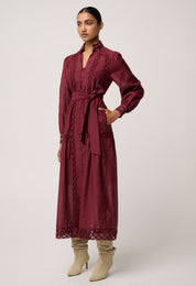 Shop Oncewas Cascadian Cotton Silk Maxi Dress in Bordeaux - OnceWas