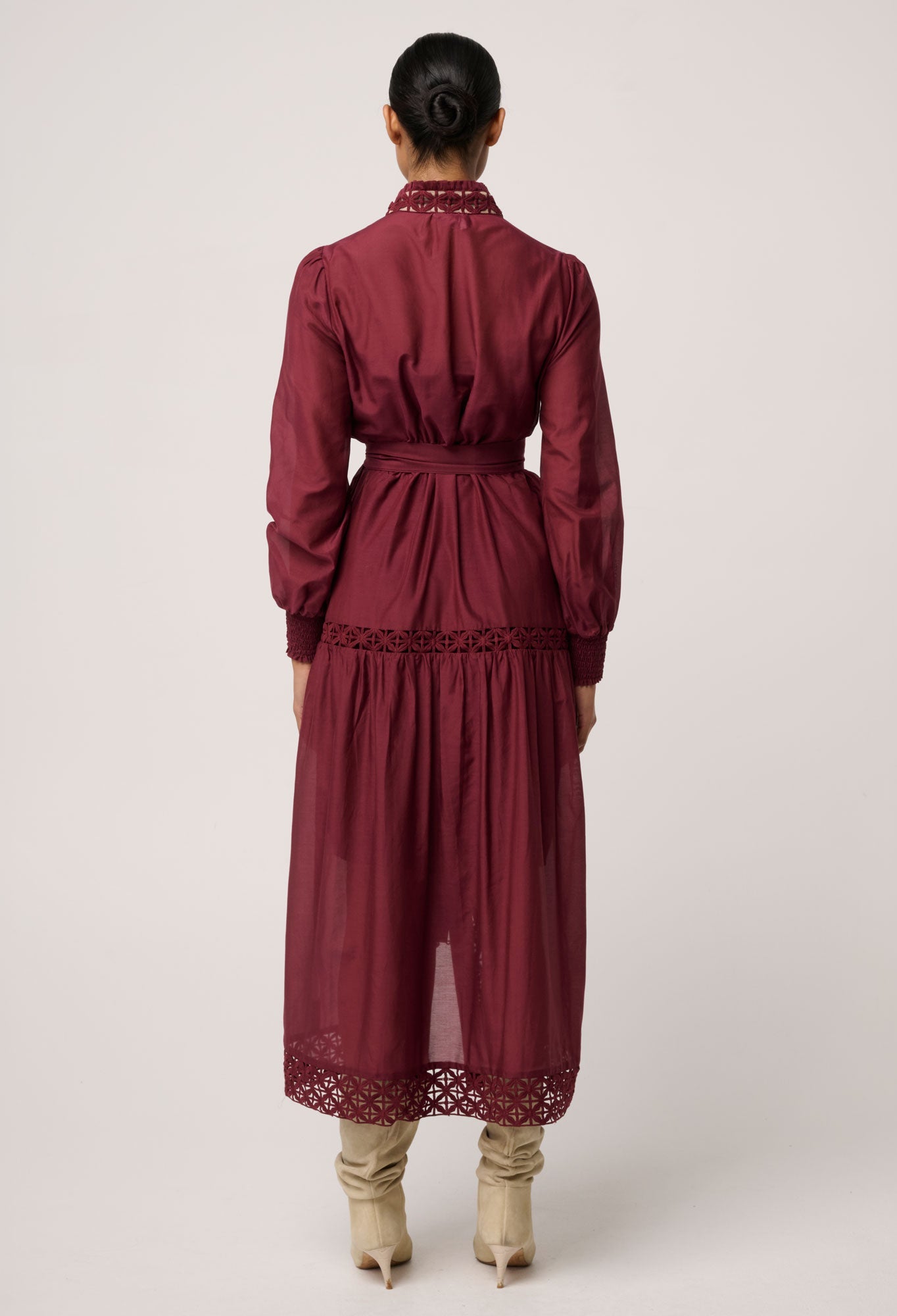 Shop Oncewas Cascadian Cotton Silk Maxi Dress in Bordeaux - OnceWas