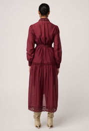 Shop Oncewas Cascadian Cotton Silk Maxi Dress in Bordeaux - OnceWas
