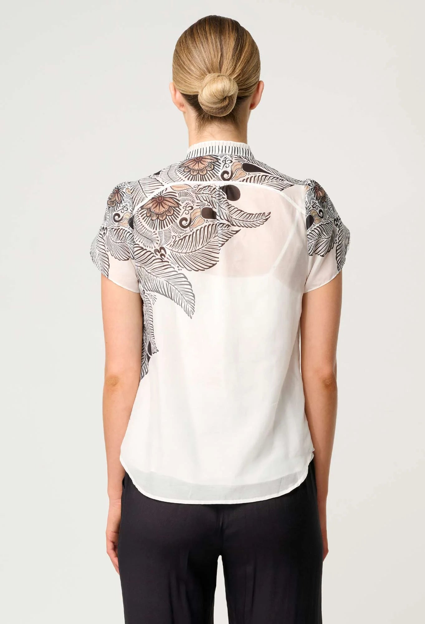 Shop Oncewas Dalia Diamond Smock Yoke Silk Cotton Shirt in Ivory Casablanca - OnceWas