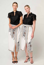 Shop Oncewas Dalia Diamond Smock Yoke Silk Cotton Shirt in Onyx - OnceWas