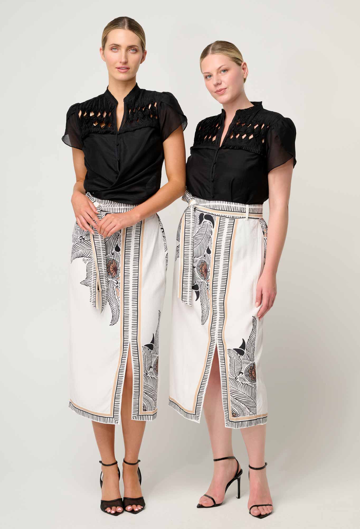 Shop Oncewas Dalia Diamond Smock Yoke Silk Cotton Shirt in Onyx - OnceWas