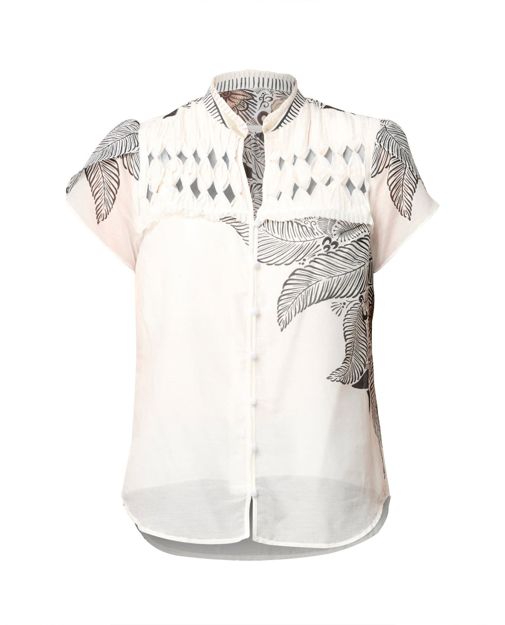 Shop Oncewas Dalia Diamond Smock Yoke Silk Cotton Shirt - OnceWas