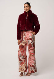 Shop Oncewas Dawn Faux Fur Cropped Jacket in Bordeaux - OnceWas