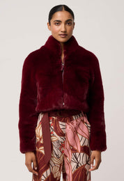 Shop Oncewas Dawn Faux Fur Cropped Jacket in Bordeaux - OnceWas