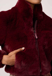 Shop Oncewas Dawn Faux Fur Cropped Jacket in Bordeaux - OnceWas