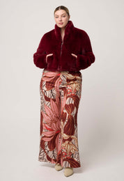 Shop Oncewas Dawn Faux Fur Cropped Jacket in Bordeaux - OnceWas