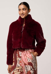 Shop Oncewas Dawn Faux Fur Cropped Jacket in Bordeaux - OnceWas