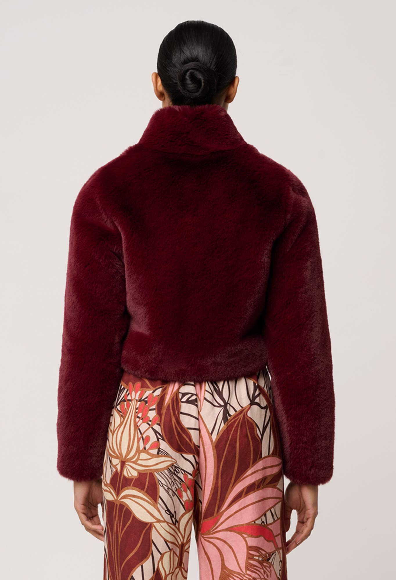 Shop Oncewas Dawn Faux Fur Cropped Jacket in Bordeaux - OnceWas