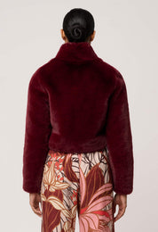 Shop Oncewas Dawn Faux Fur Cropped Jacket in Bordeaux - OnceWas