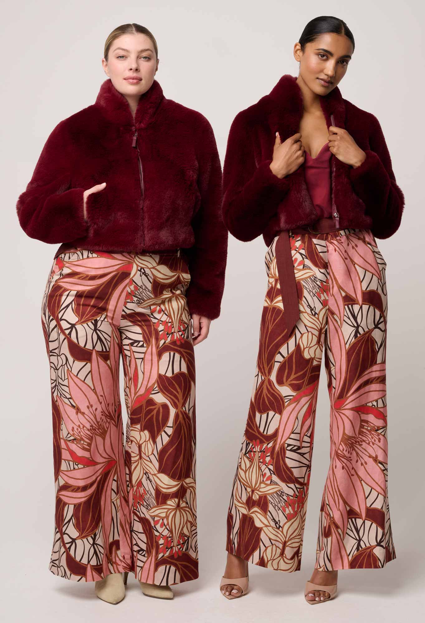 Shop Oncewas Dawn Faux Fur Cropped Jacket in Bordeaux - OnceWas