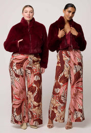 Shop Oncewas Dawn Faux Fur Cropped Jacket in Bordeaux - OnceWas