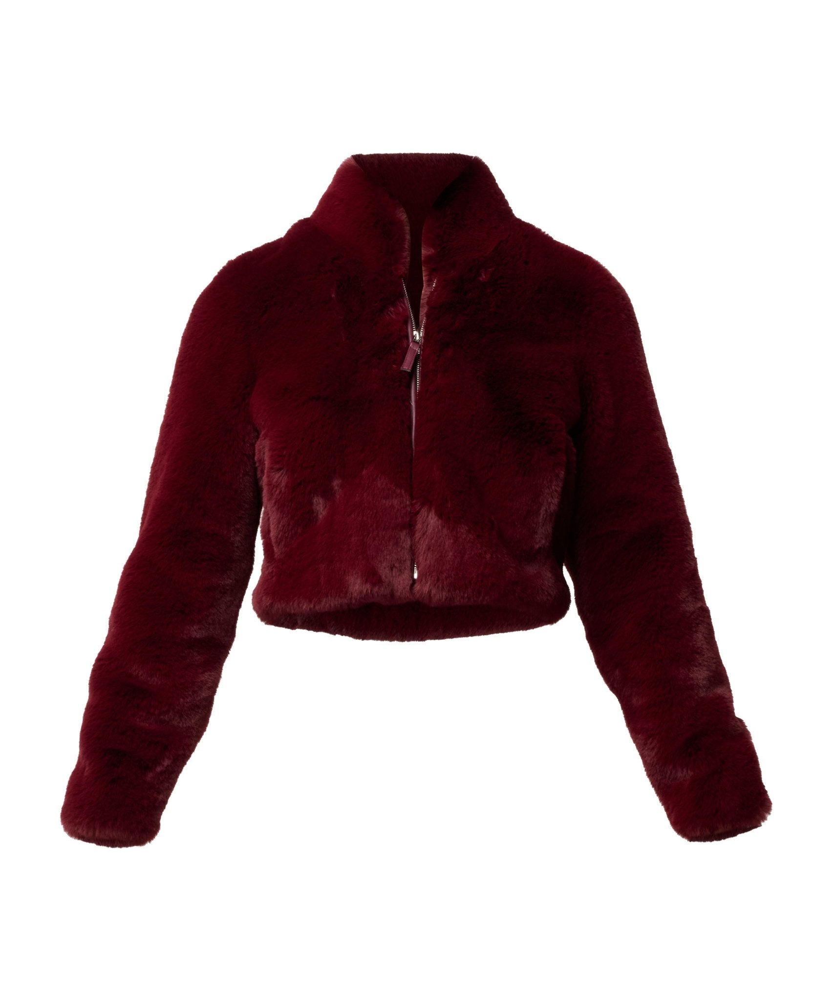 Shop Oncewas Dawn Faux Fur Cropped Jacket in Bordeaux - OnceWas
