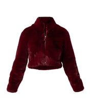 Shop Oncewas Dawn Faux Fur Cropped Jacket in Bordeaux - OnceWas