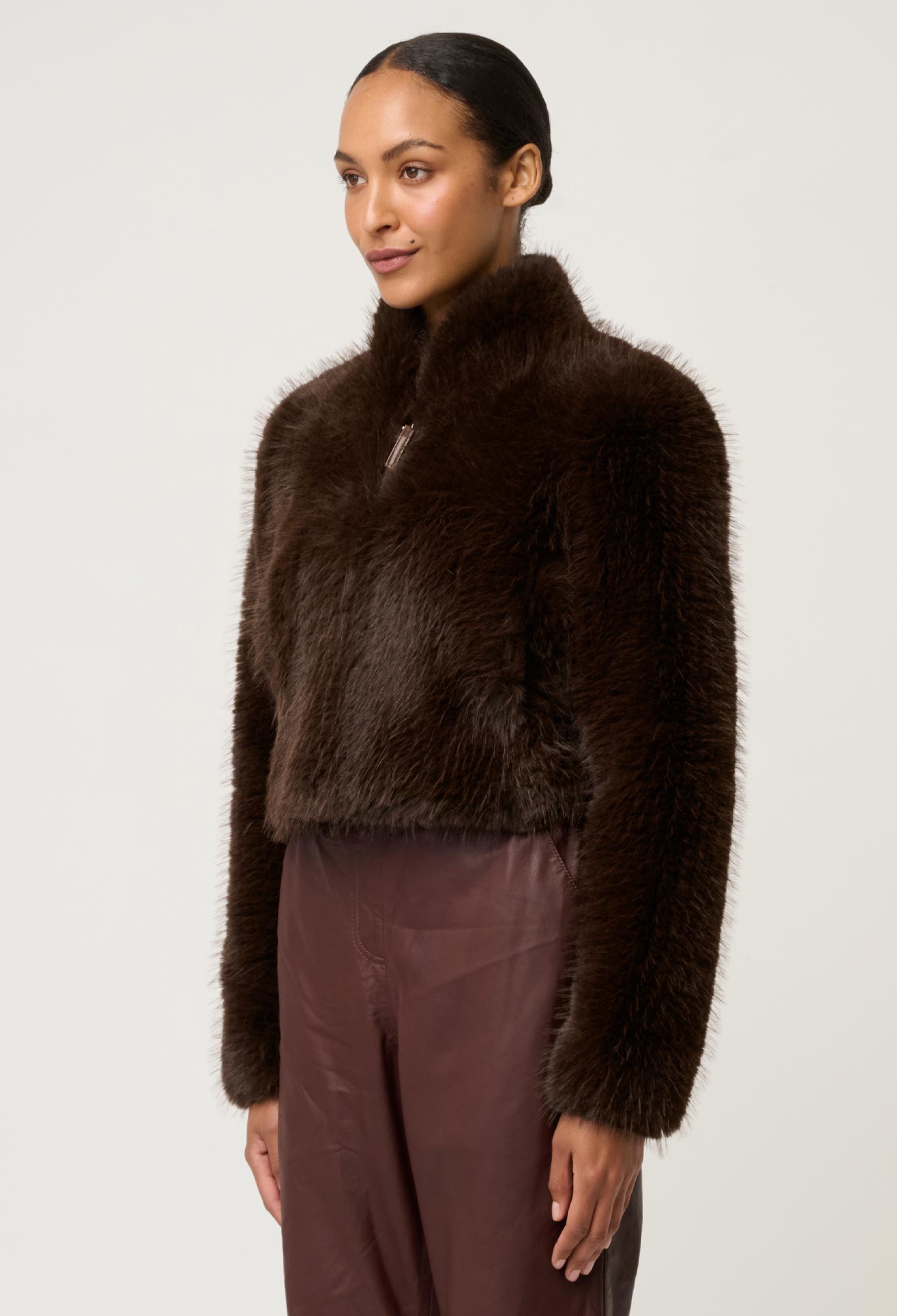 Shop Oncewas Dawn Faux Fur Cropped Jacket in Walnut - OnceWas