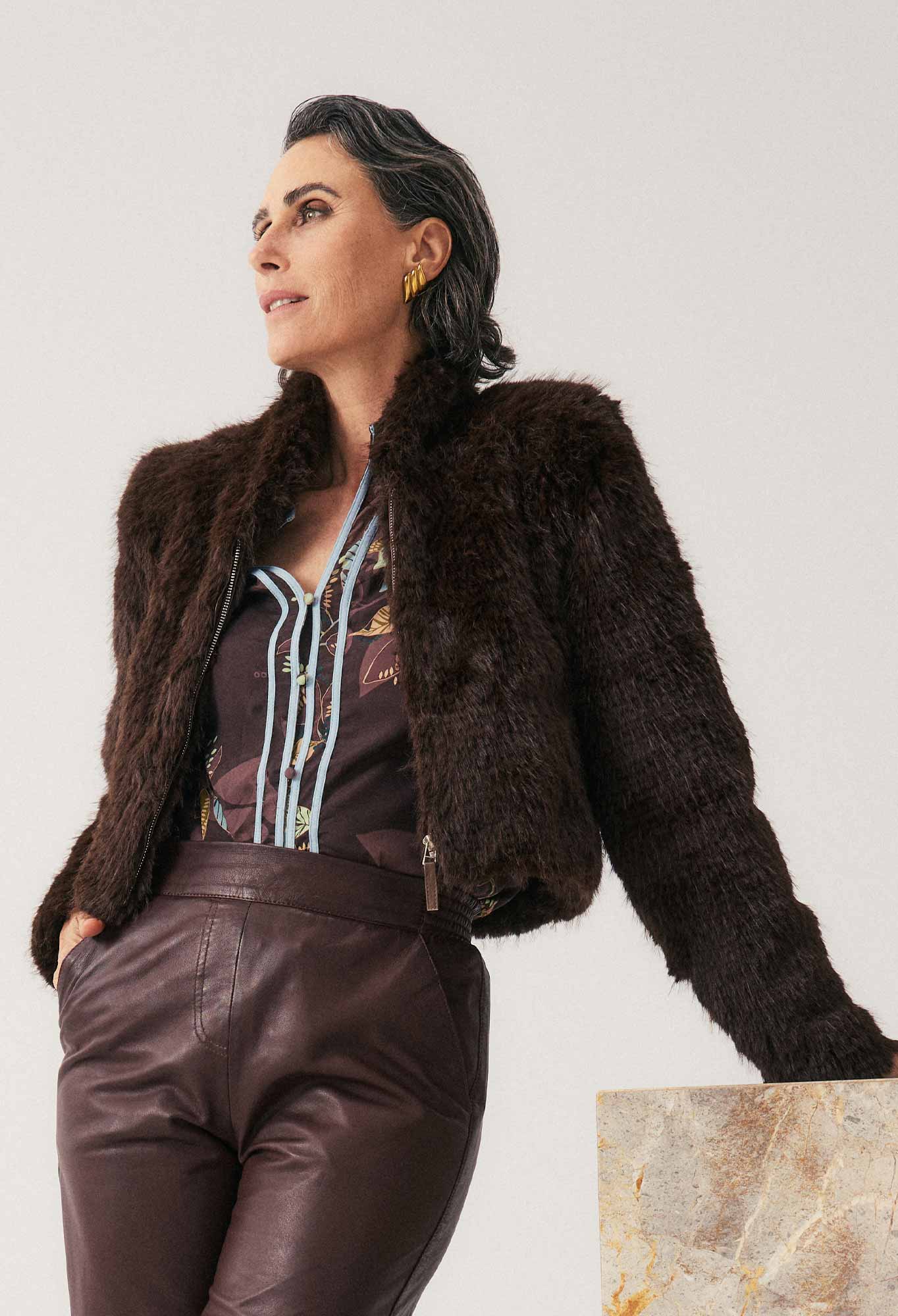 Shop Oncewas Dawn Faux Fur Cropped Jacket in Walnut - OnceWas