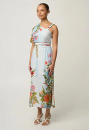Shop Oncewas Elodie One Shoulder Linen Viscose Dress in Bloomscape - OnceWas