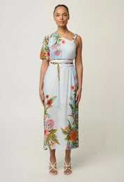 Shop Oncewas Elodie One Shoulder Linen Viscose Dress in Bloomscape - OnceWas