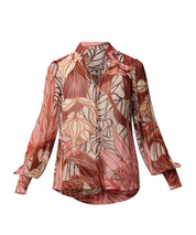 Shop Oncewas Freya Sheer Viscose Blouse with Embellished Neck Detail in Cathedral Botanic - OnceWas