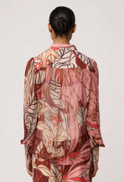 Shop Oncewas Freya Sheer Viscose Blouse with Embellished Neck Detail in Cathedral Botanic - OnceWas