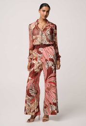 Shop Oncewas Freya Sheer Viscose Blouse with Embellished Neck Detail in Cathedral Botanic - OnceWas