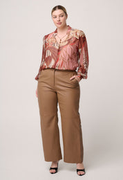 Shop Oncewas Freya Sheer Viscose Blouse with Embellished Neck Detail in Cathedral Botanic - OnceWas