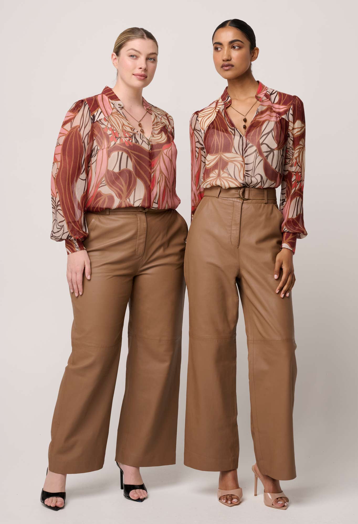 Shop Oncewas Freya Sheer Viscose Blouse with Embellished Neck Detail in Cathedral Botanic - OnceWas