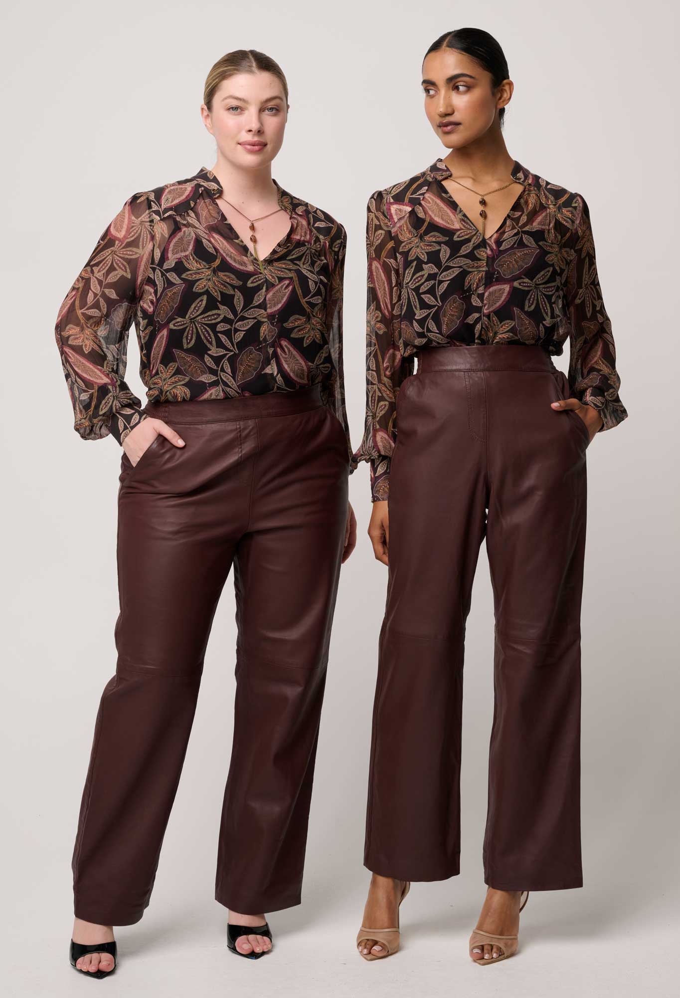 Shop Oncewas Freya Sheer Viscose Blouse with Embellished Neck in Dark Tropique - OnceWas