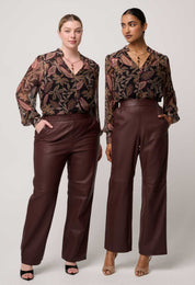 Shop Oncewas Freya Sheer Viscose Blouse with Embellished Neck in Dark Tropique - OnceWas