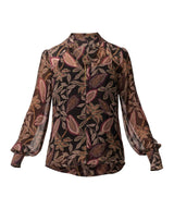 Oncewas Freya Sheer Viscose Blouse with Embellished Neck in Dark Tropique