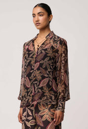 Shop Oncewas Freya Sheer Viscose Blouse with Embellished Neck in Dark Tropique - OnceWas
