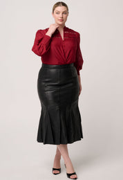 Shop Oncewas Gillian Cotton Silk Smocked Shirt in Ruby - OnceWas