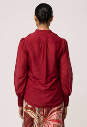Shop Oncewas Gillian Cotton Silk Smocked Shirt in Ruby - OnceWas