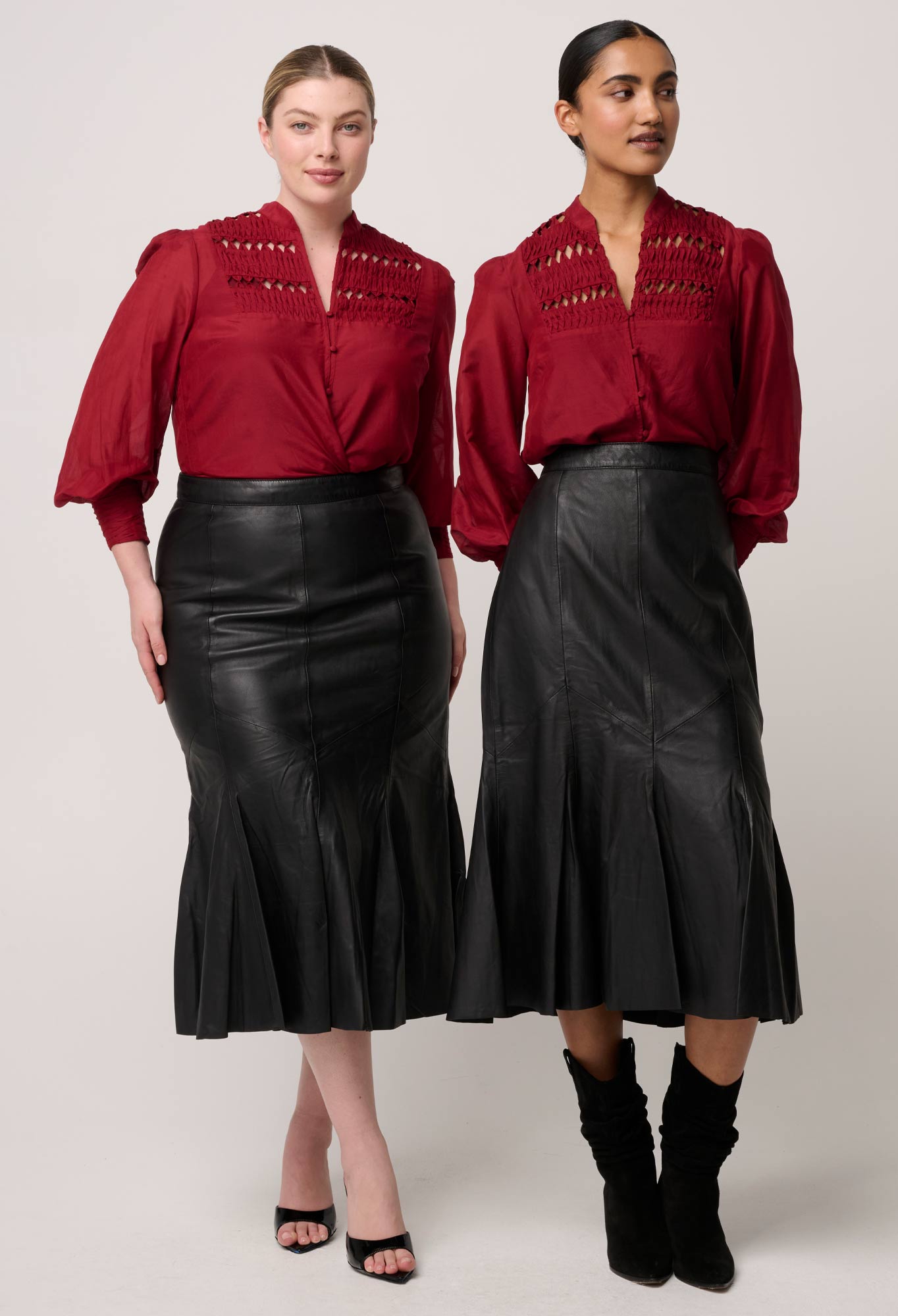 Shop Oncewas Gillian Cotton Silk Smocked Shirt in Ruby - OnceWas