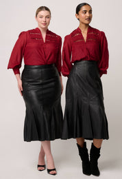 Shop Oncewas Gillian Cotton Silk Smocked Shirt in Ruby - OnceWas