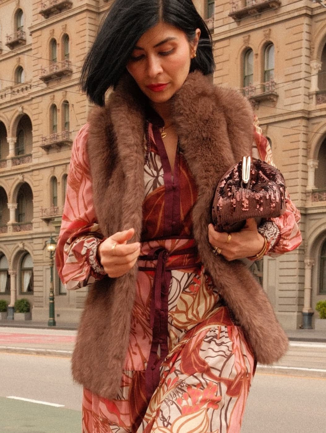 Shop Oncewas Hazel Faux Fur Vest in Walnut - OnceWas